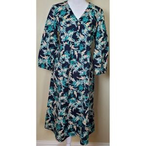 NWT J Jill Exotic Blooms Garden Dress Shift Midi XS 3/4 Sleeves Cotton Floral
